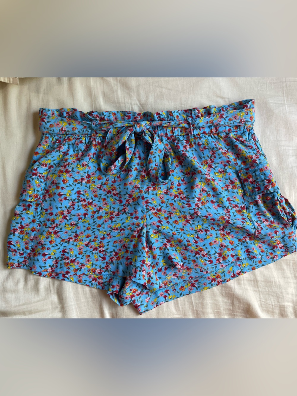 LOFT Blue Floral Tie-Waist Shorts